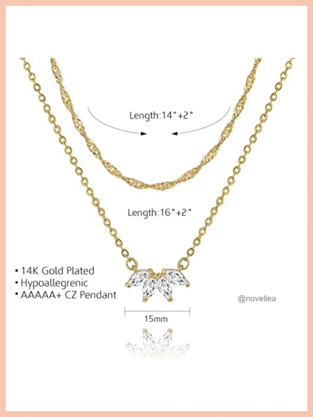 Layered Necklace Set 14k Gold Plated CZ Pendant Dainty Flower Jewelry Gift